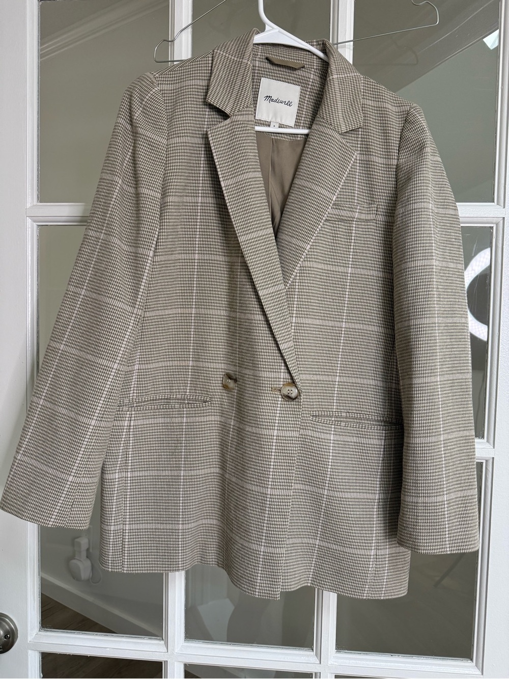Madewell Houndstooth Blazer in Beige and White